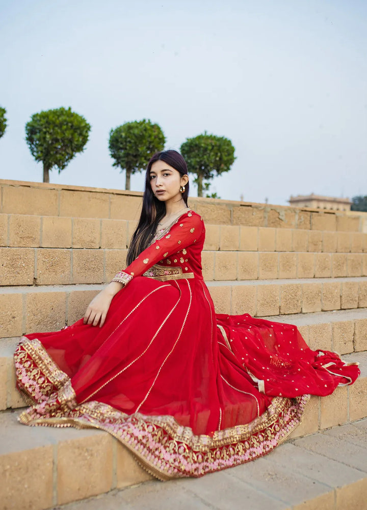 Abaan Zohan Pret Embroidered Chiffon 3 Piece Suit Noori Red