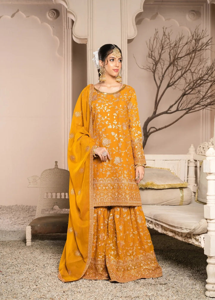 Abaan Zohan Pret Embroidered Chiffon 3 Piece Suit Riwaj Mustard