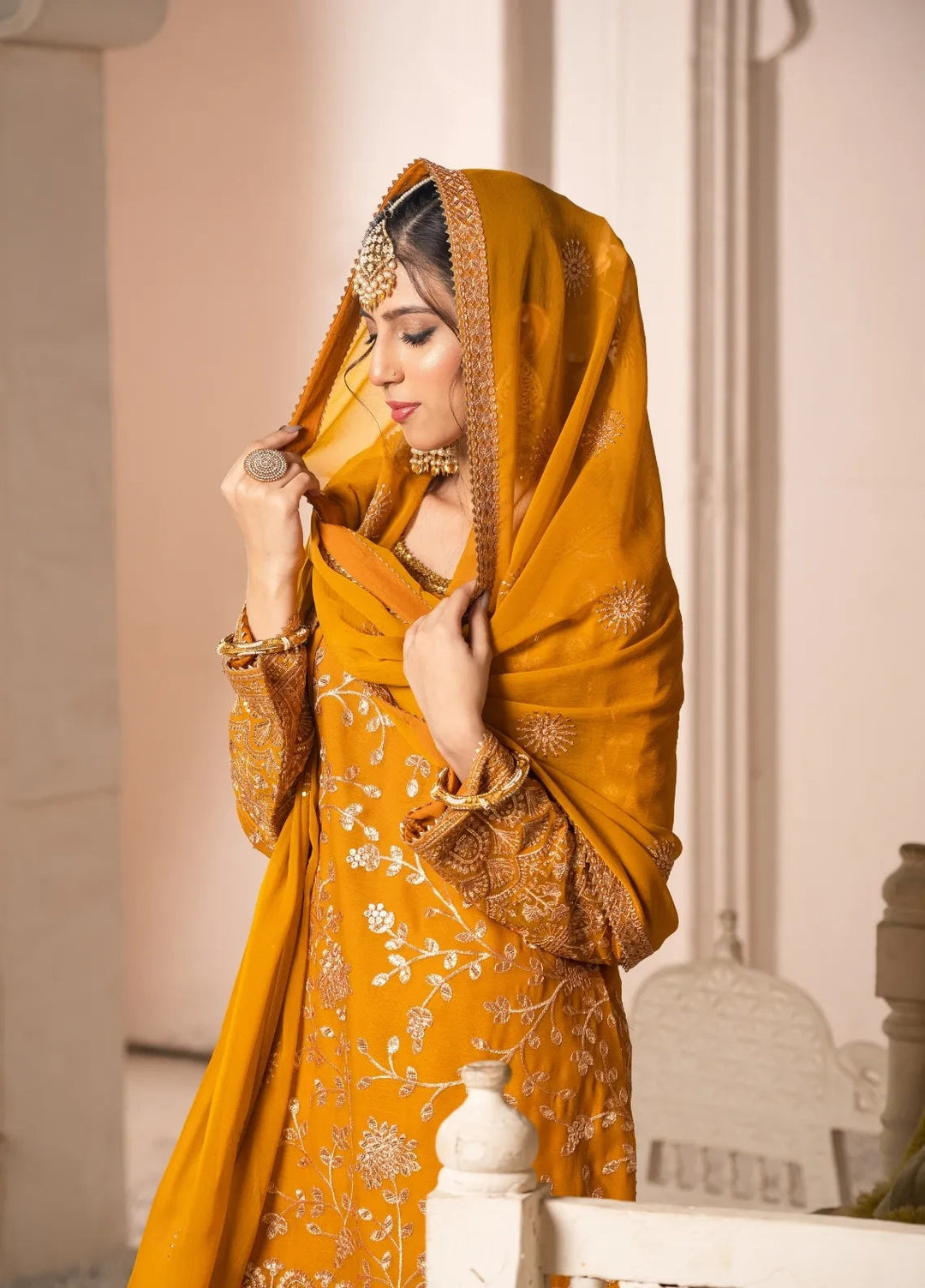 Abaan Zohan Pret Embroidered Chiffon 3 Piece Suit Riwaj Mustard
