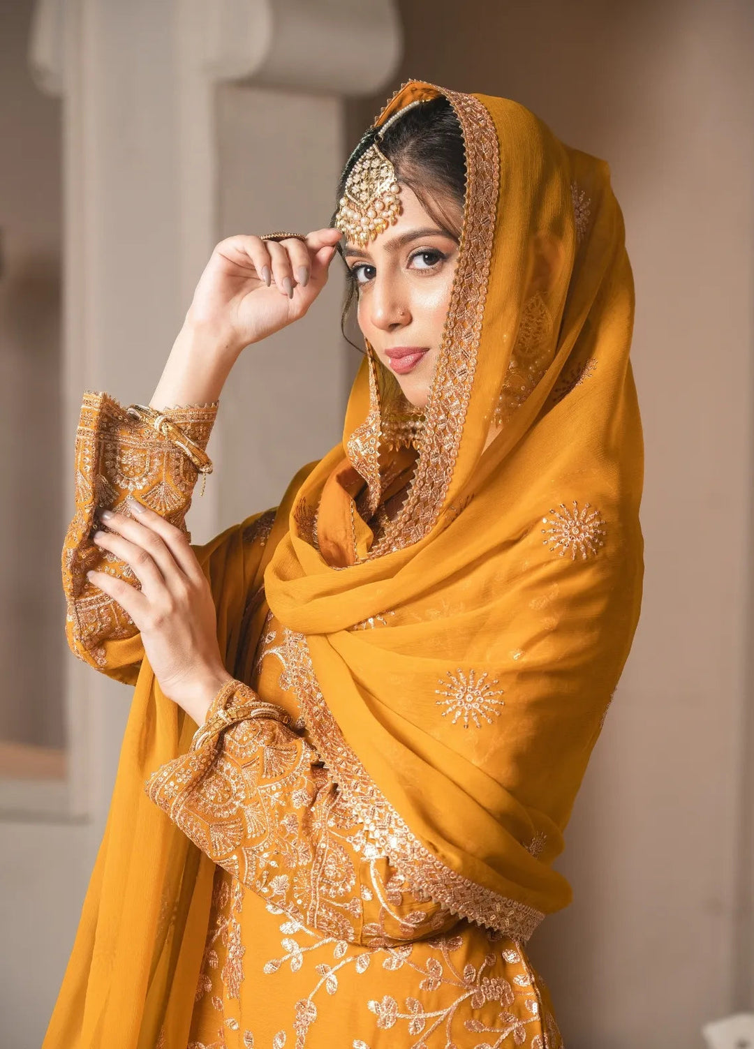 Abaan Zohan Pret Embroidered Chiffon 3 Piece Suit Riwaj Mustard
