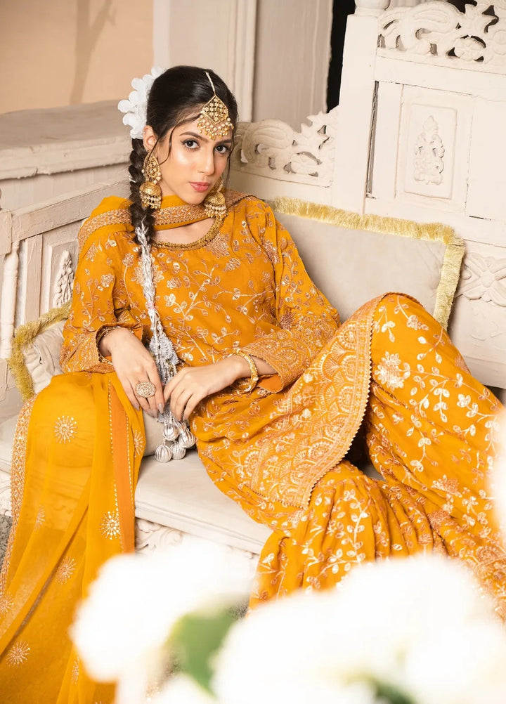 Abaan Zohan Pret Embroidered Chiffon 3 Piece Suit Riwaj Mustard