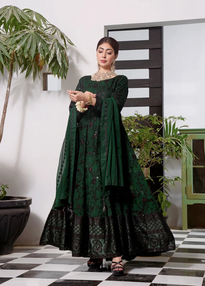 Abaan Zohan Pret Embroidered Chiffon 3 Piece Suit Siyaah Kaai Green