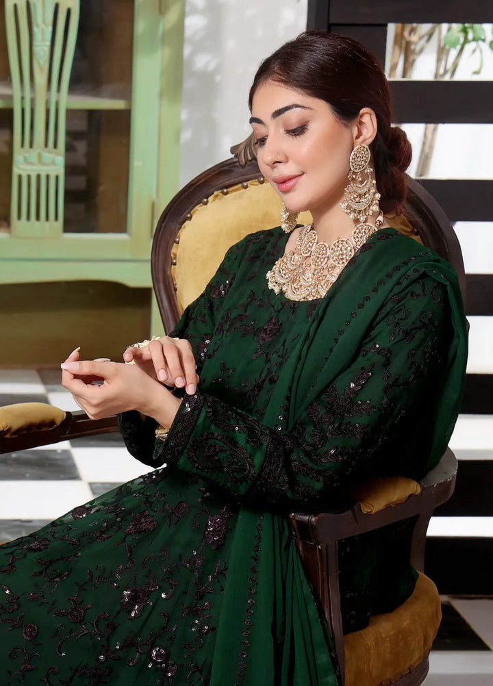 Abaan Zohan Pret Embroidered Chiffon 3 Piece Suit Siyaah Kaai Green