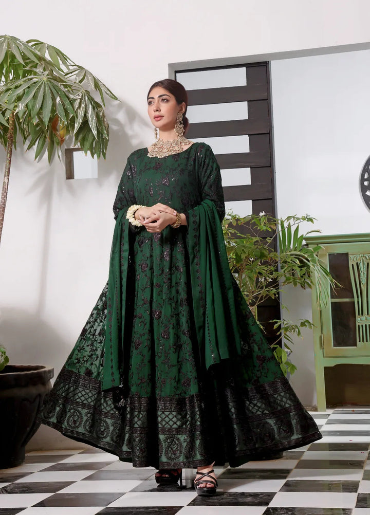 Abaan Zohan Pret Embroidered Chiffon 3 Piece Suit Siyaah Kaai Green
