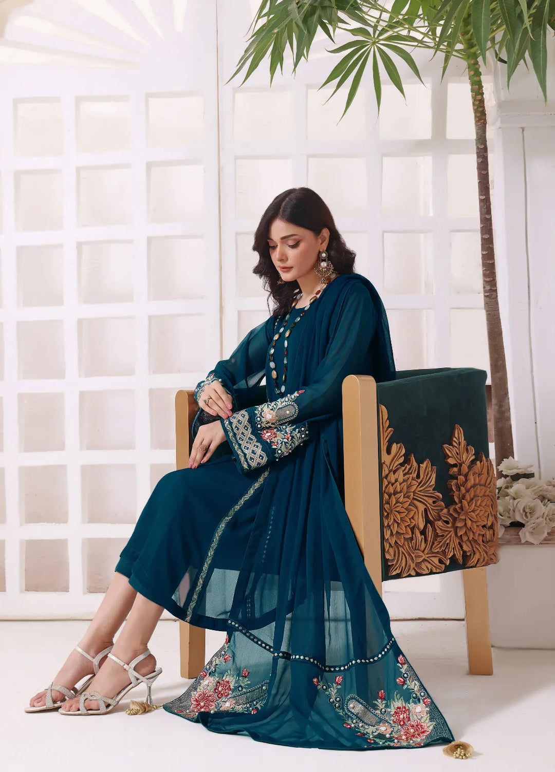 Abaan Zohan Pret Embroidered Chiffon 3 Piece Suit Zeenia peacock