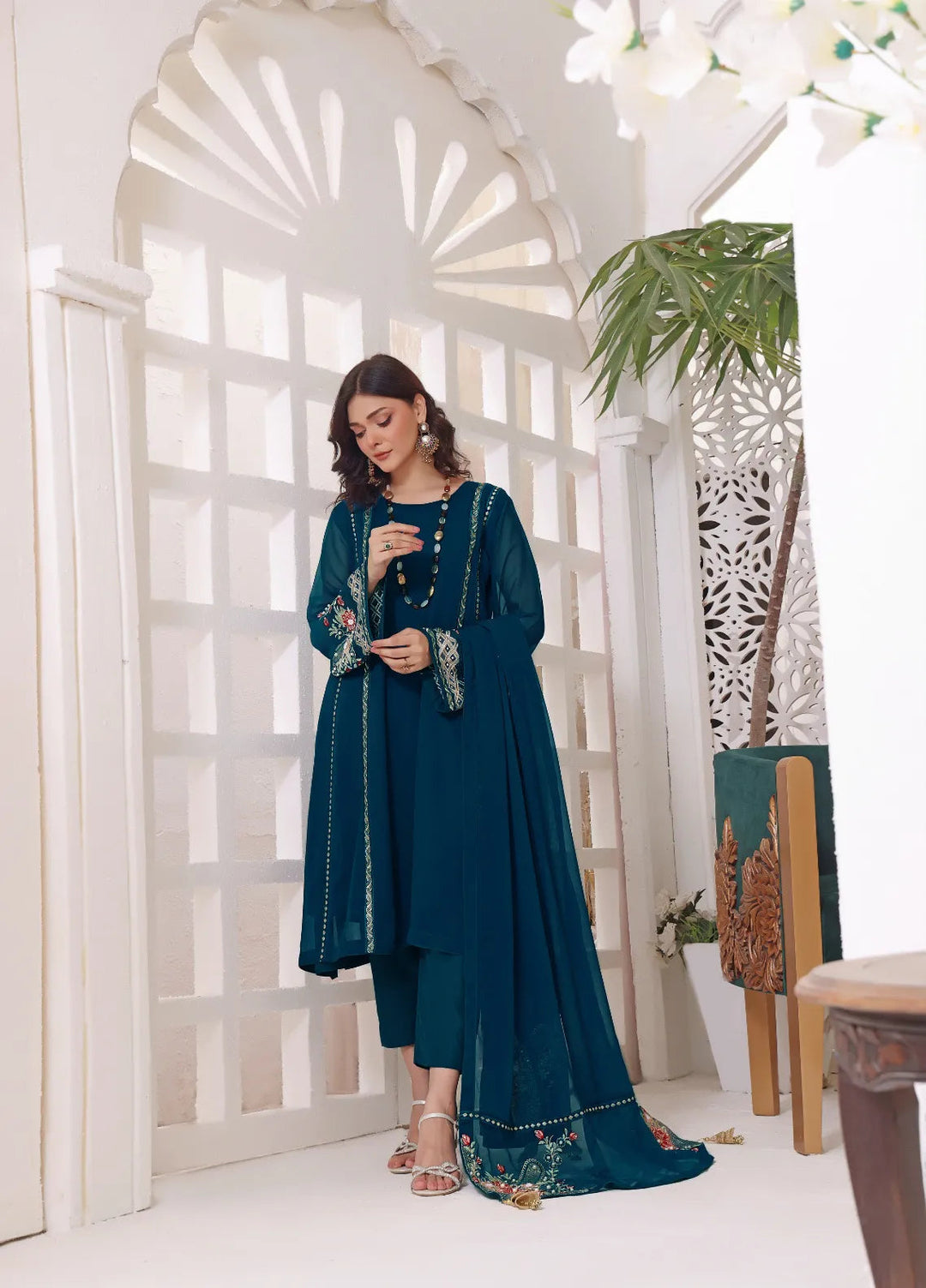 Abaan Zohan Pret Embroidered Chiffon 3 Piece Suit Zeenia peacock