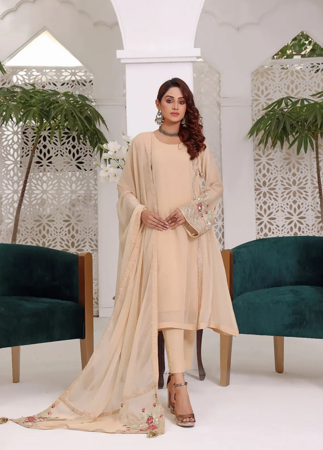 Abaan Zohan Pret Embroidered Chiffon 3 Piece Suit Zeenia Skin