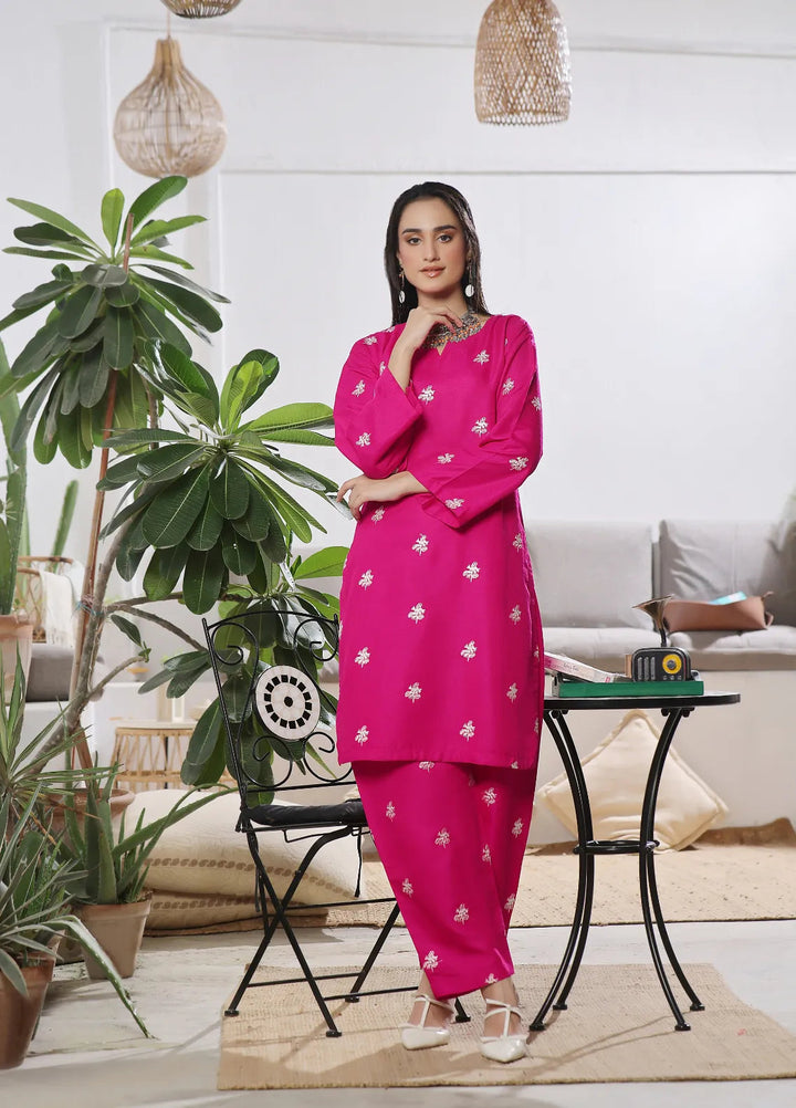 Abaan Zohan Pret Embroidered Raw Silk 3 Piece Suit Akkas Hot Pink
