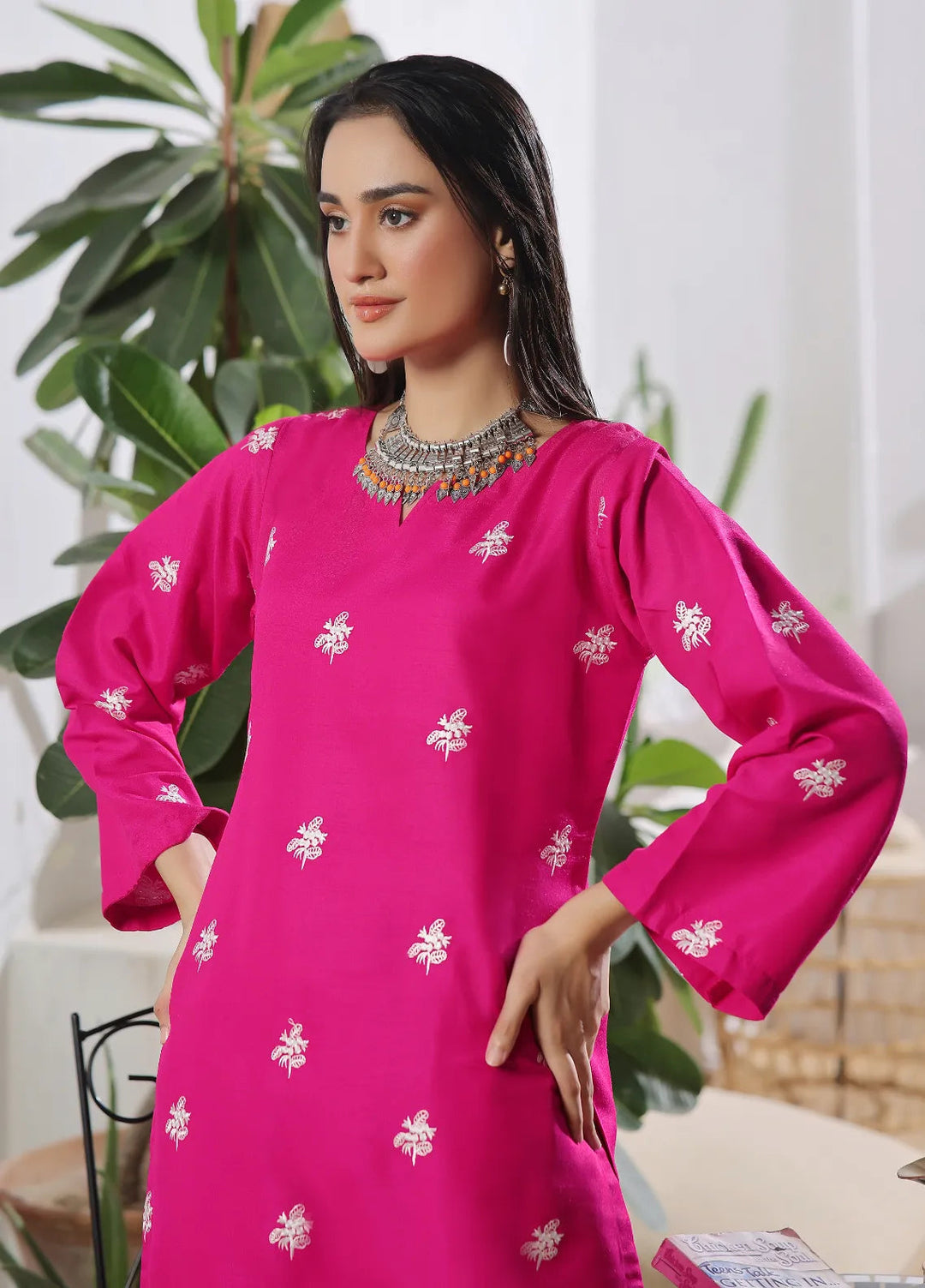 Abaan Zohan Pret Embroidered Raw Silk 3 Piece Suit Akkas Hot Pink