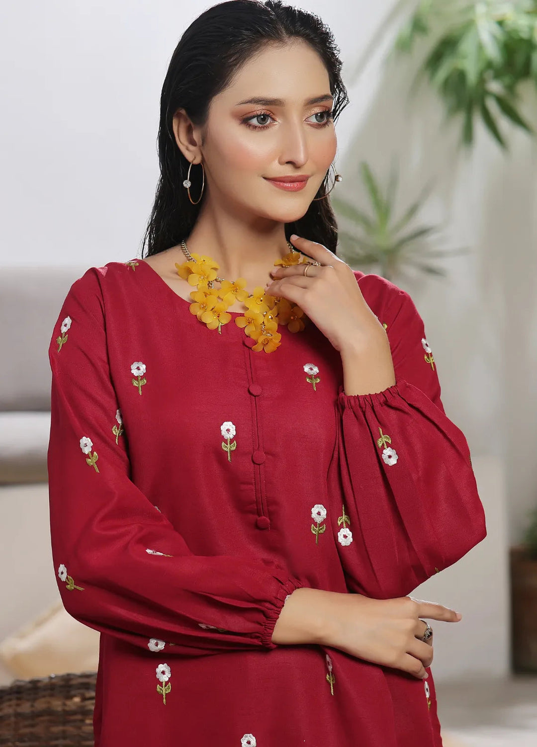 Abaan Zohan Pret Embroidered Raw Silk 3 Piece Suit Akkas Maroon