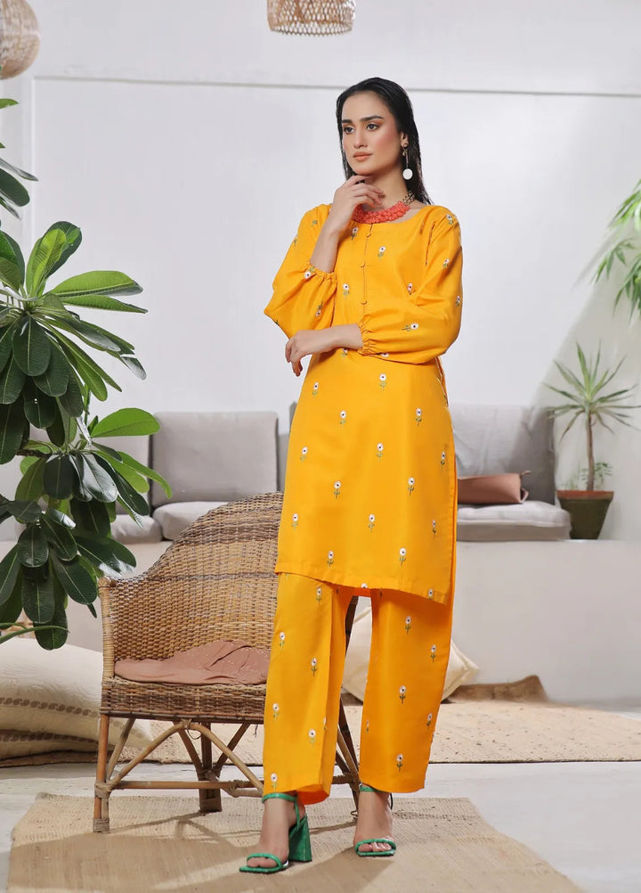 Abaan Zohan Pret Embroidered Raw Silk 3 Piece Suit Akkas Mustard Yellow