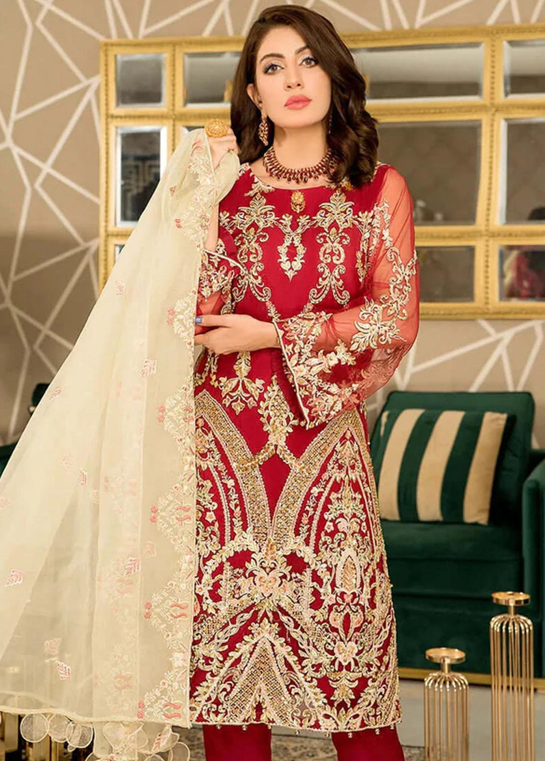 Abb-e-Zar by Aroshi Embroidered Net Suits Unstitched 3 Piece ASH22AZU MUSK - Luxury Collection