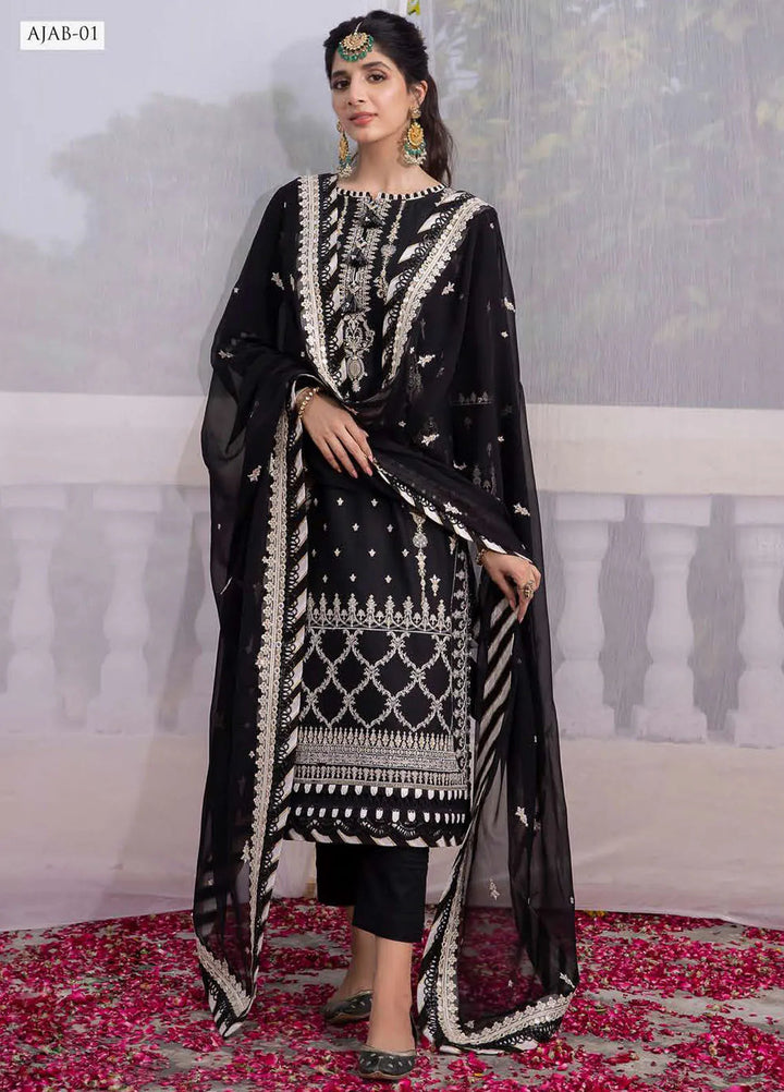 Abresham By Asim Jofa Embroidered Chiffon Unstitched Suit 3 Piece AJ23AB AJAB-01 - Luxury Festive Collection