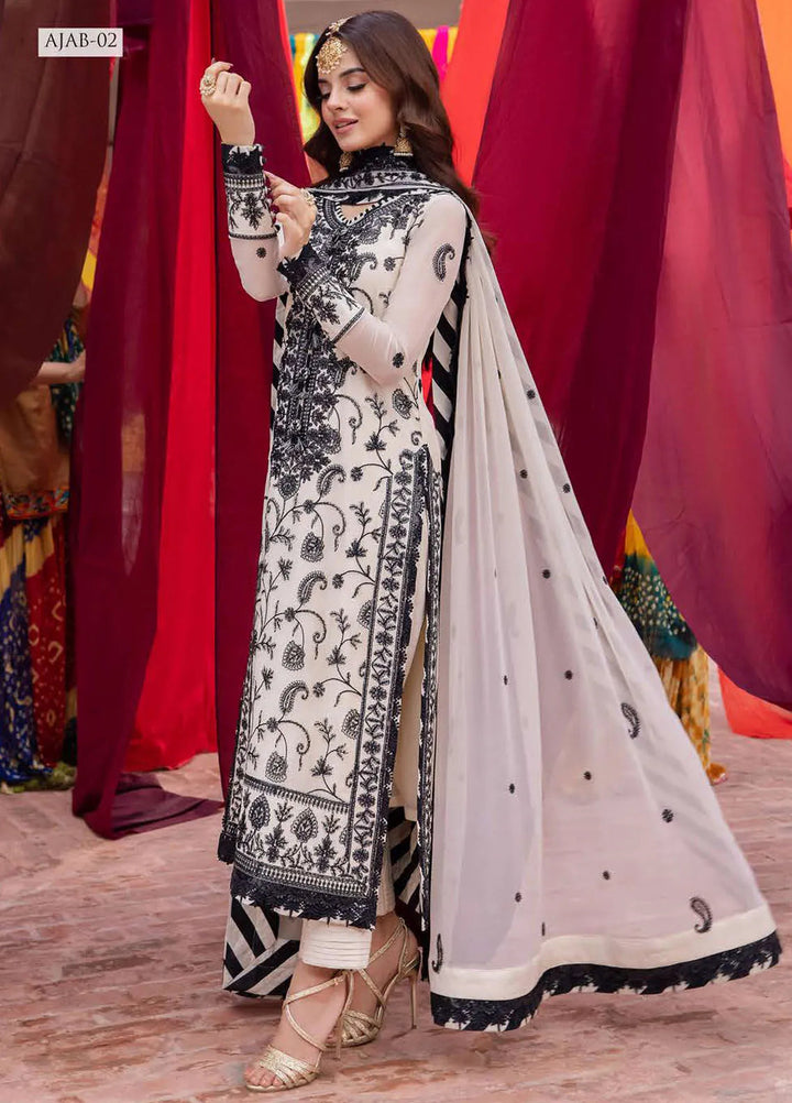 Abresham By Asim Jofa Embroidered Chiffon Unstitched Suit 3 Piece AJ23AB AJAB-02 - Luxury Festive Collection
