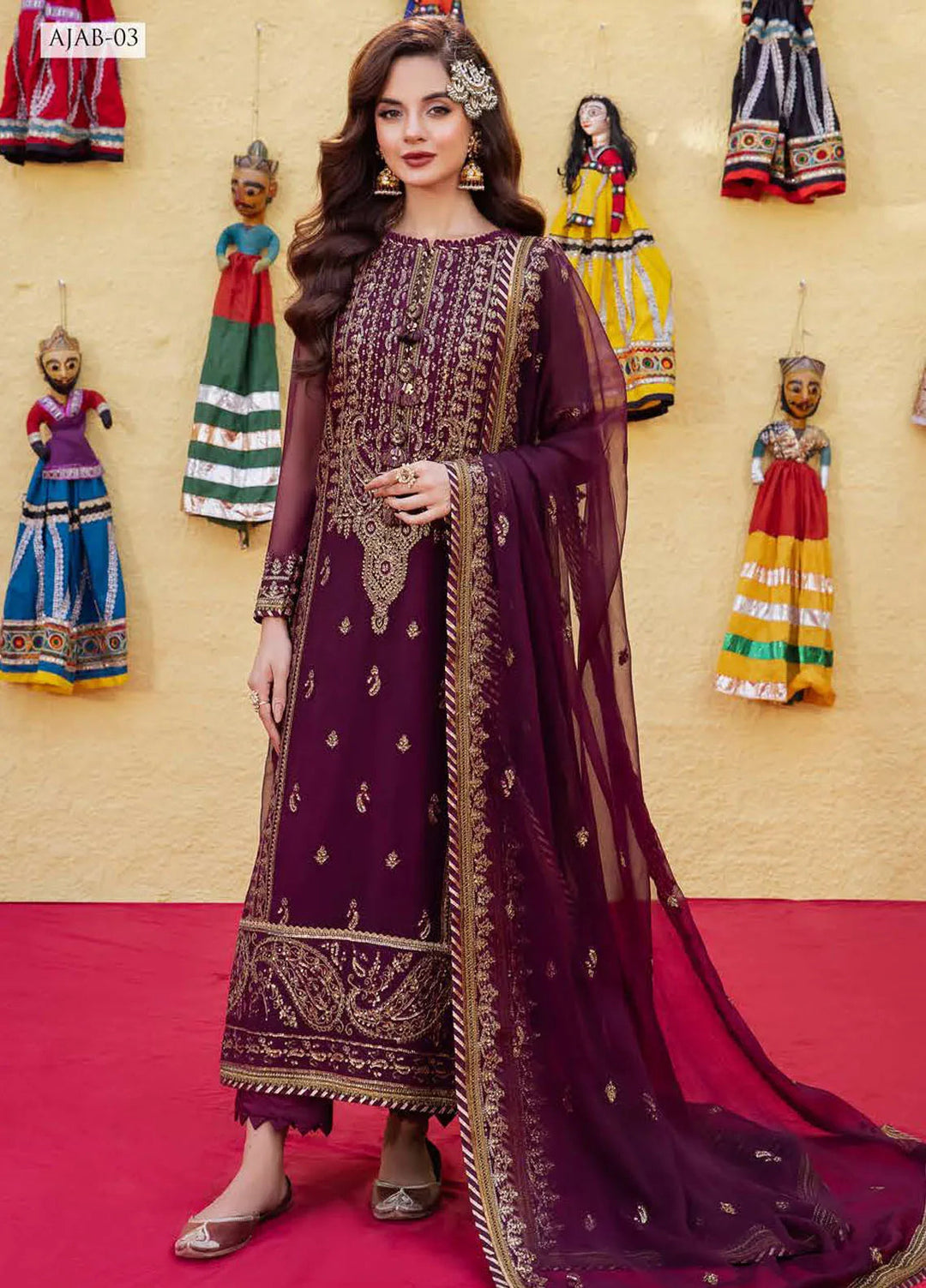 Abresham By Asim Jofa Embroidered Chiffon Unstitched Suit 3 Piece AJ23AB AJAB-03 - Luxury Festive Collection
