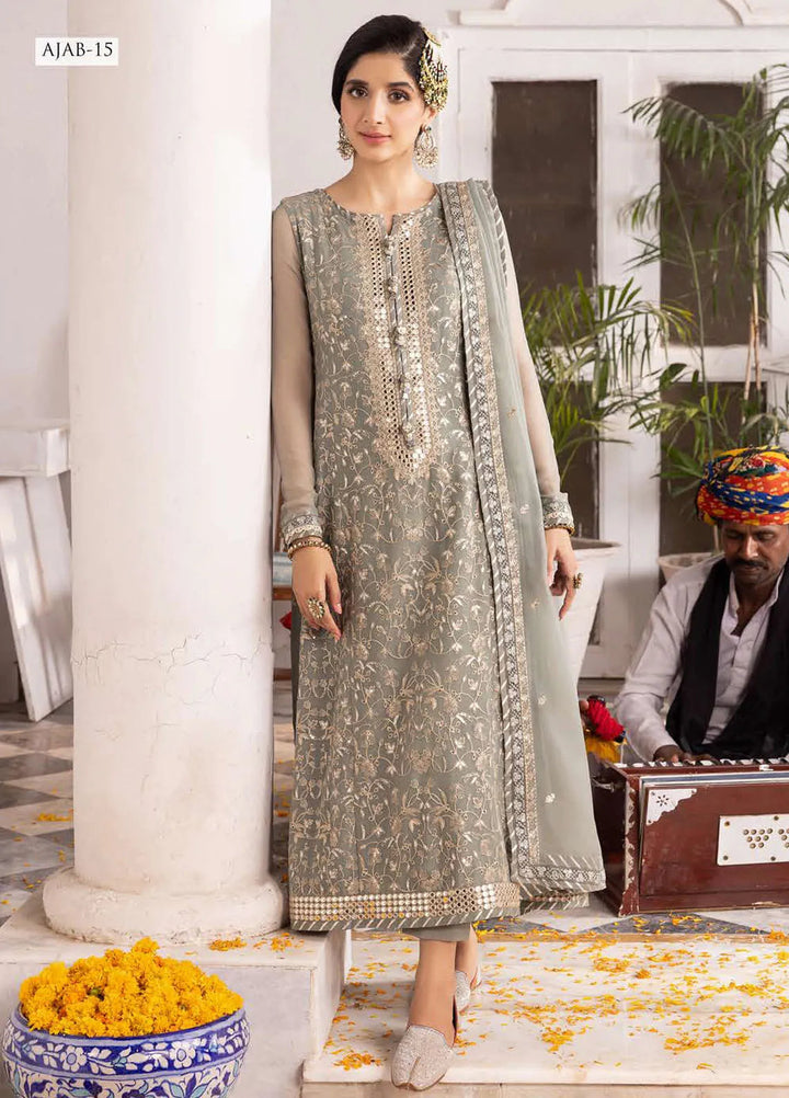 Abresham By Asim Jofa Embroidered Chiffon Unstitched Suit 3 Piece AJ23AB AJAB-15 - Luxury Festive Collection