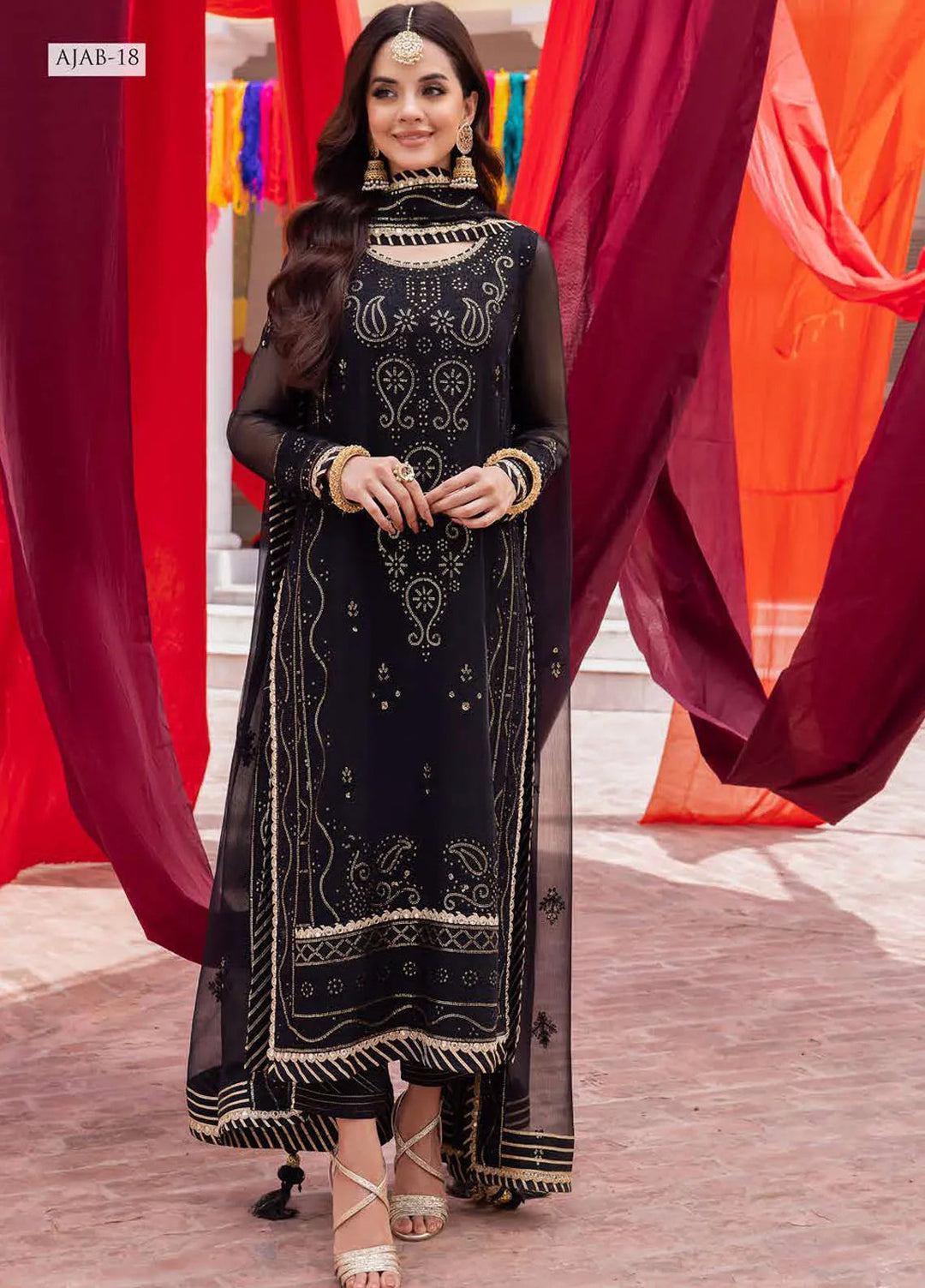 Abresham By Asim Jofa Embroidered Chiffon Unstitched Suit 3 Piece AJ23AB AJAB-18 - Luxury Festive Collection