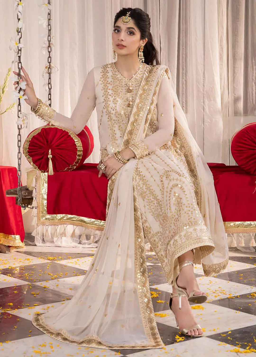 Abresham By Asim Jofa Embroidered Chiffon Unstitched Suit 3 Piece AJ23AB AJAB-21 - Luxury Festive Collection