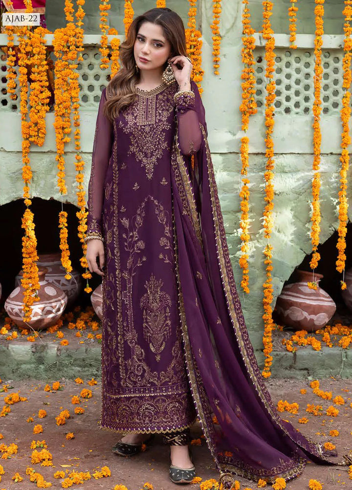 Abresham By Asim Jofa Embroidered Chiffon Unstitched Suit 3 Piece AJ23AB AJAB-22 - Luxury Festive Collection