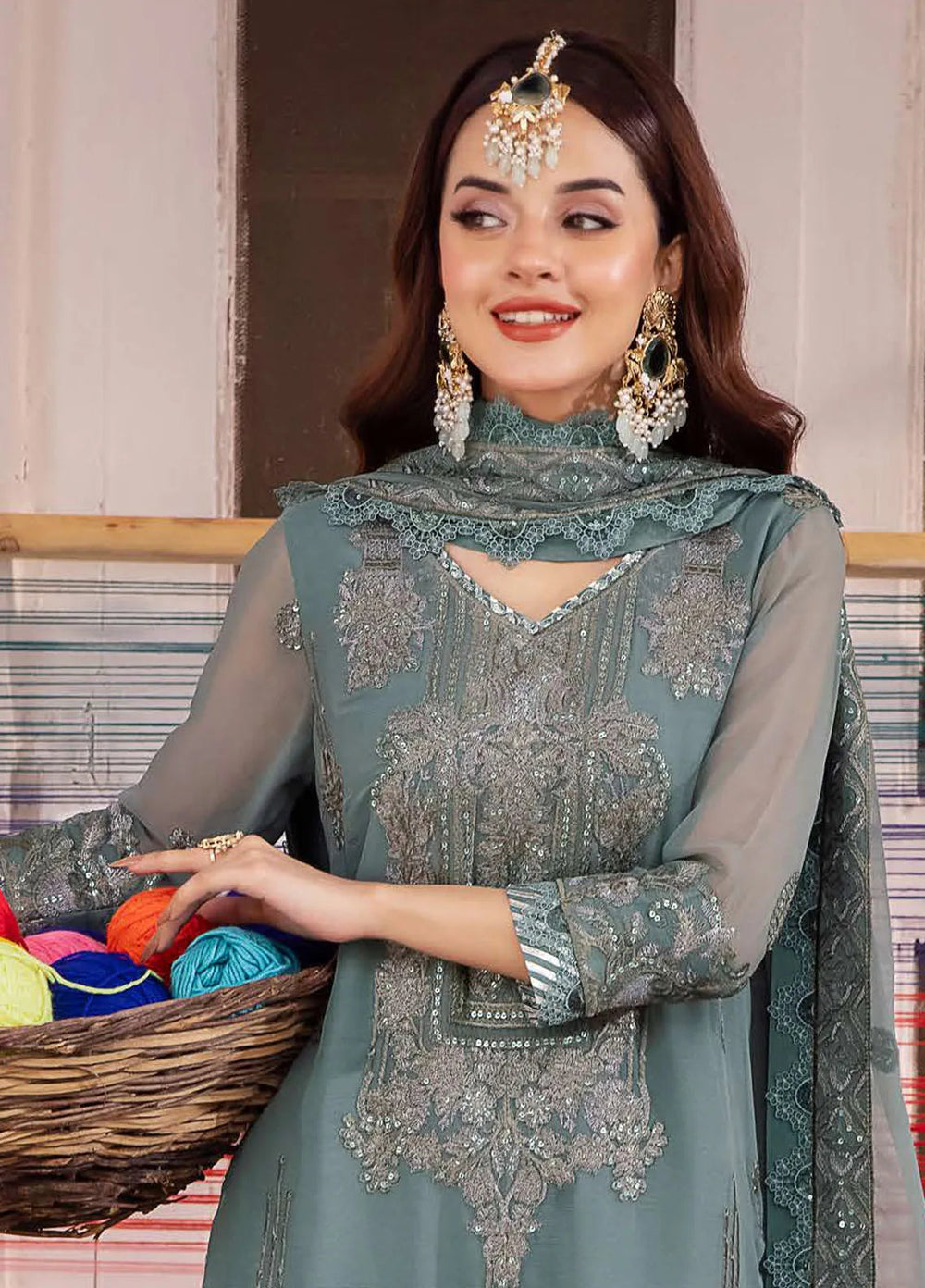 Abresham By Asim Jofa Embroidered Chiffon Unstitched Suit 3 Piece AJ23AB AJAB-23 - Luxury Festive Collection