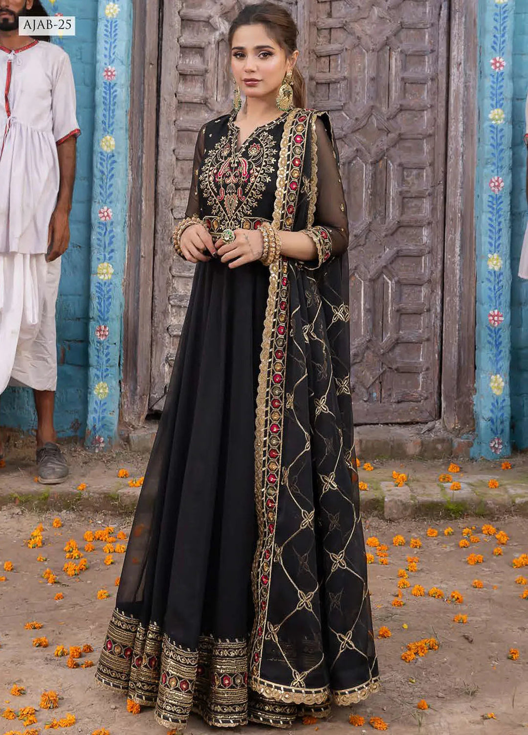 Abresham By Asim Jofa Embroidered Chiffon Unstitched Suit 3 Piece AJ23AB AJAB-25 - Luxury Festive Collection