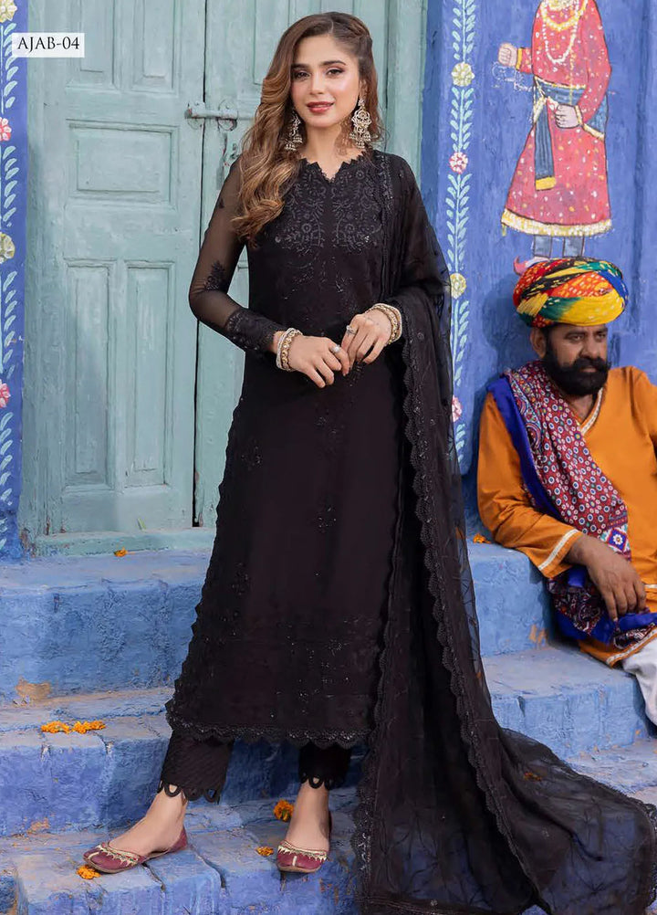 Abresham By Asim Jofa Embroidered Lawn Unstitched Suit 3 Piece AJ23AB AJAB-04 - Luxury Festive Collection