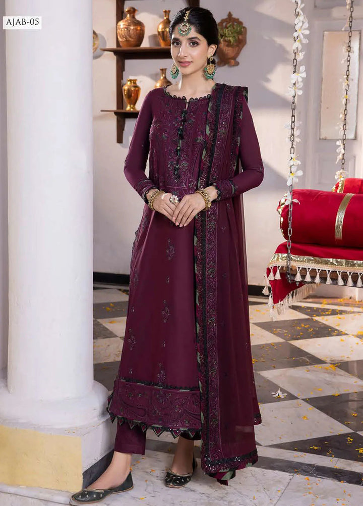 Abresham By Asim Jofa Embroidered Lawn Unstitched Suit 3 Piece AJ23AB AJAB-05 - Luxury Festive Collection