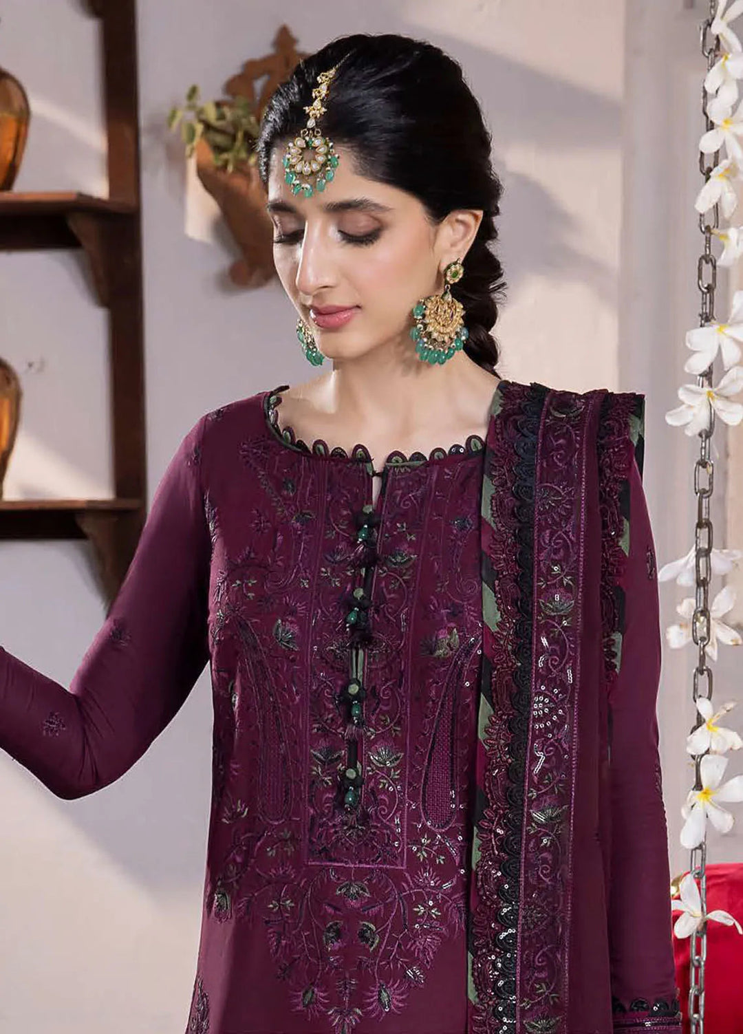 Abresham By Asim Jofa Embroidered Lawn Unstitched Suit 3 Piece AJ23AB AJAB-05 - Luxury Festive Collection