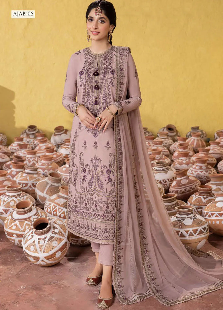 Abresham By Asim Jofa Embroidered Lawn Unstitched Suit 3 Piece AJ23AB AJAB-06 - Luxury Festive Collection