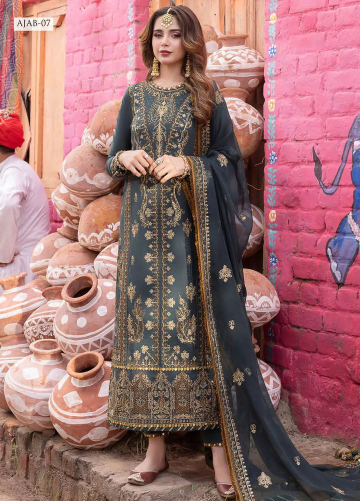 Abresham By Asim Jofa Embroidered Lawn Unstitched Suit 3 Piece AJ23AB AJAB-07 - Luxury Festive Collection