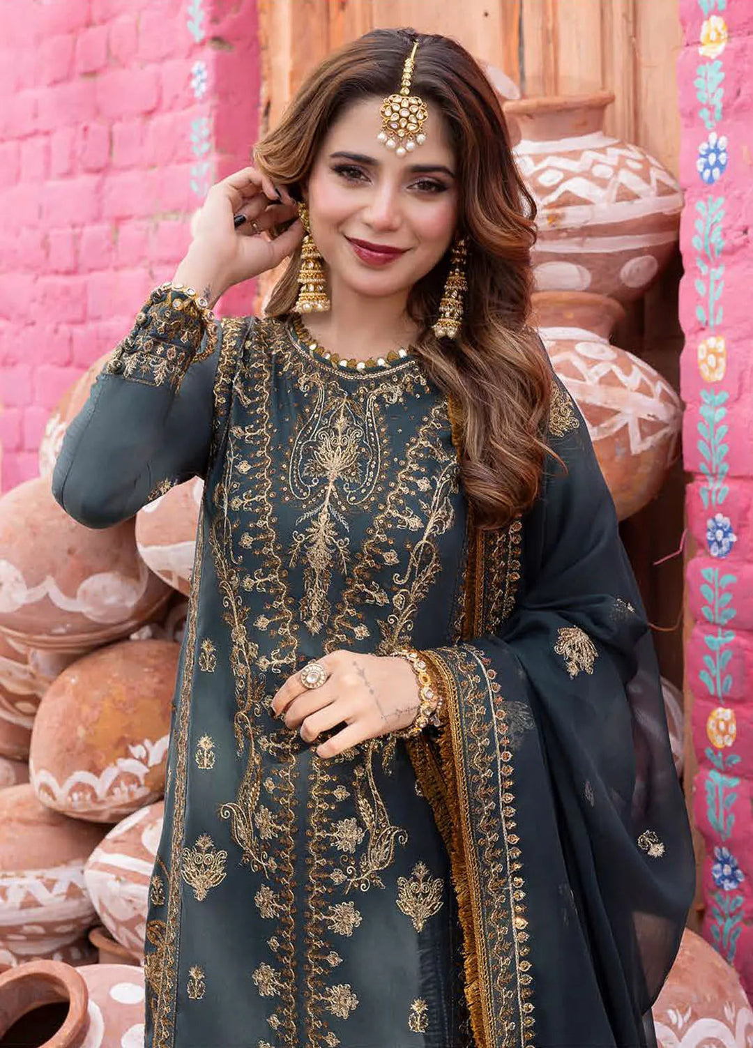 Abresham By Asim Jofa Embroidered Lawn Unstitched Suit 3 Piece AJ23AB AJAB-07 - Luxury Festive Collection