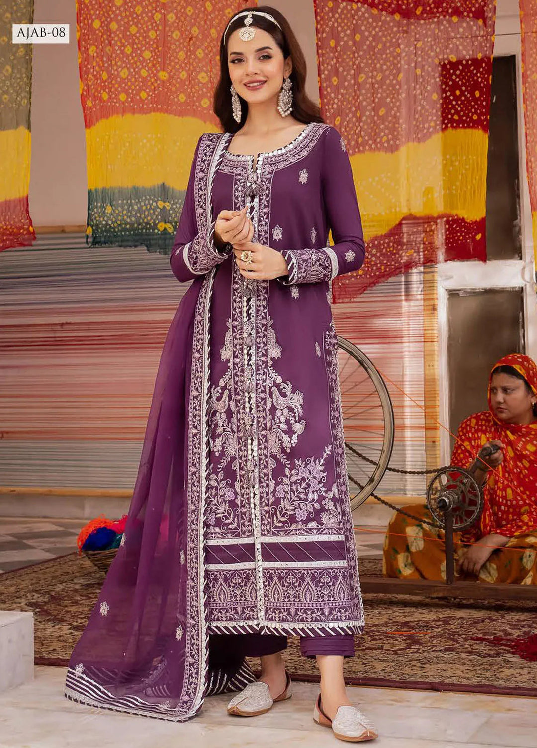 Abresham By Asim Jofa Embroidered Lawn Unstitched Suit 3 Piece AJ23AB AJAB-08 - Luxury Festive Collection