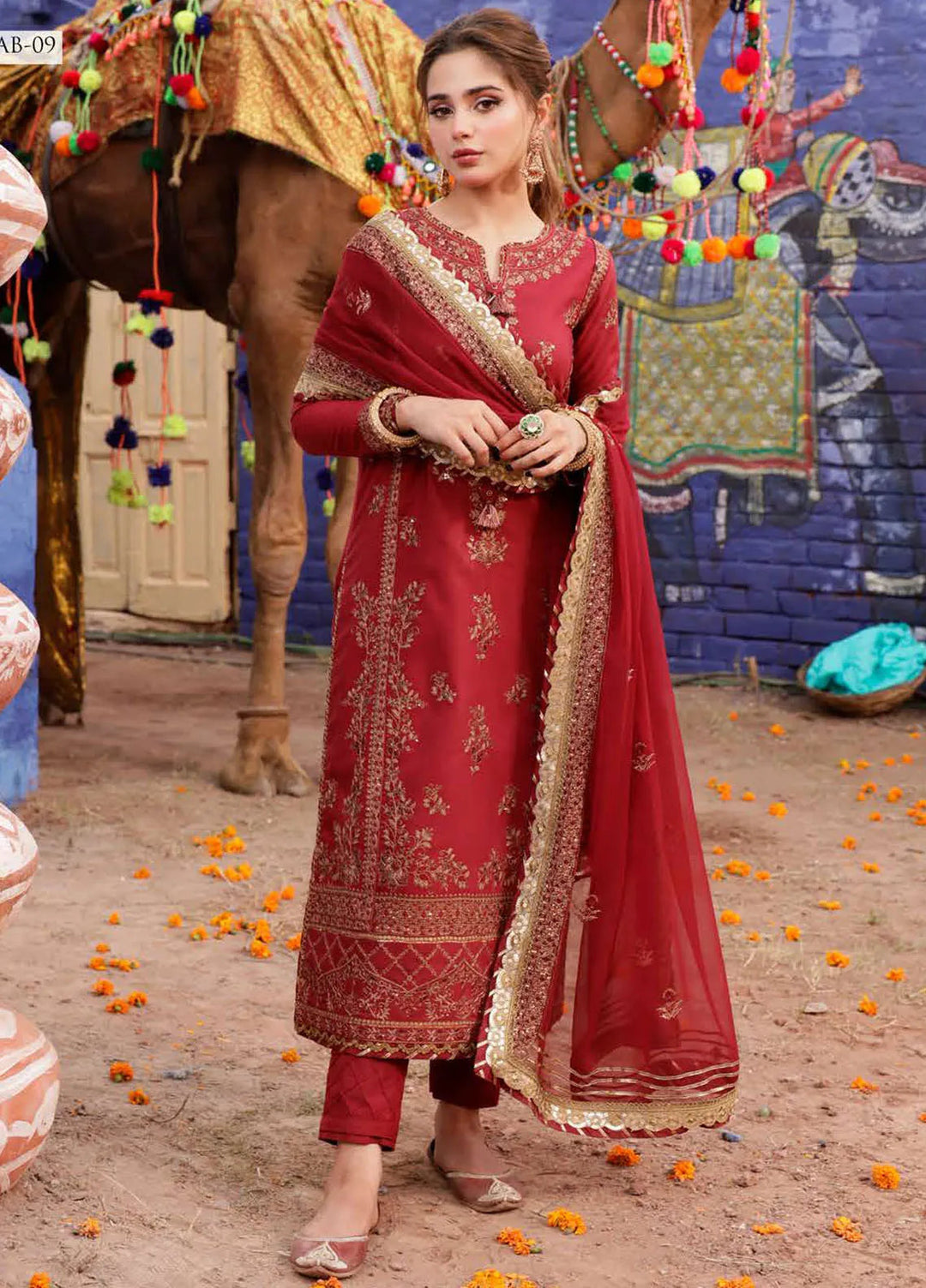 Abresham By Asim Jofa Embroidered Lawn Unstitched Suit 3 Piece AJ23AB AJAB-09 - Luxury Festive Collection