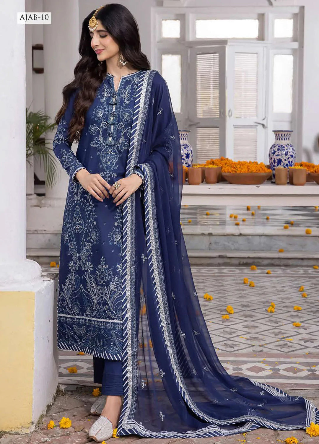 Abresham By Asim Jofa Embroidered Lawn Unstitched Suit 3 Piece AJ23AB AJAB-10 - Luxury Festive Collection