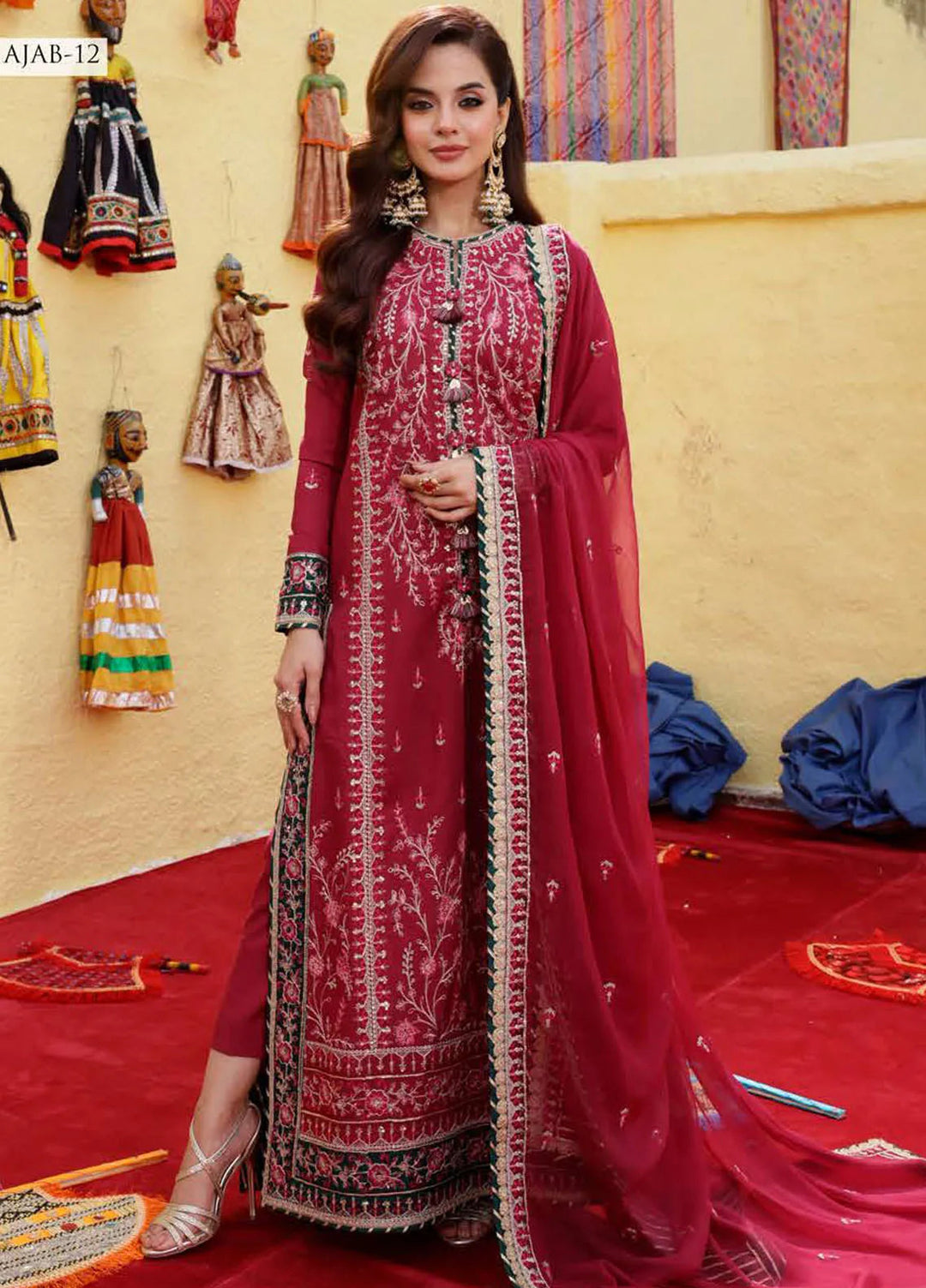 Abresham By Asim Jofa Embroidered Lawn Unstitched Suit 3 Piece AJ23AB AJAB-12 - Luxury Festive Collection