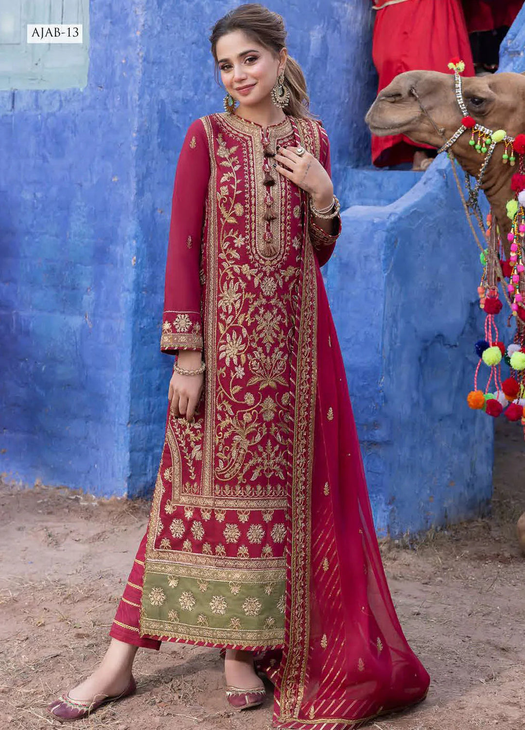 Abresham By Asim Jofa Embroidered Lawn Unstitched Suit 3 Piece AJ23AB AJAB-13 - Luxury Festive Collection