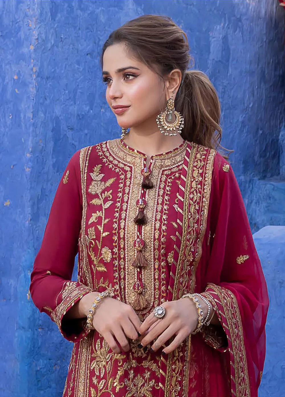 Abresham By Asim Jofa Embroidered Lawn Unstitched Suit 3 Piece AJ23AB AJAB-13 - Luxury Festive Collection