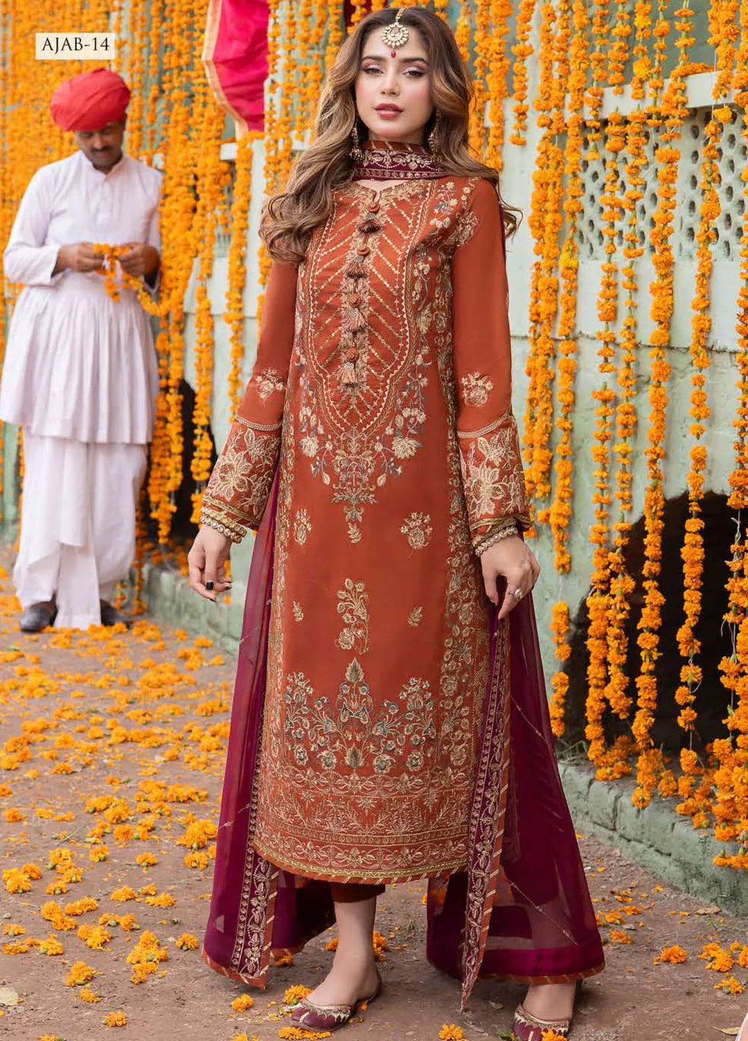 Abresham By Asim Jofa Embroidered Lawn Unstitched Suit 3 Piece AJ23AB AJAB-14 - Luxury Festive Collection