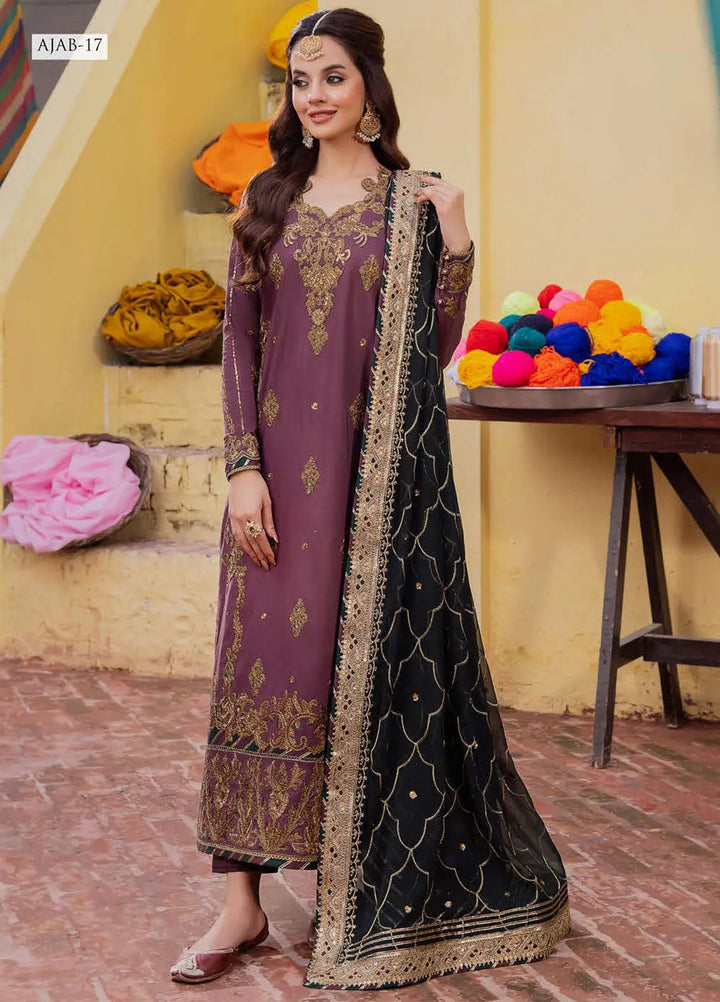 Abresham By Asim Jofa Embroidered Lawn Unstitched Suit 3 Piece AJ23AB AJAB-17 - Luxury Festive Collection