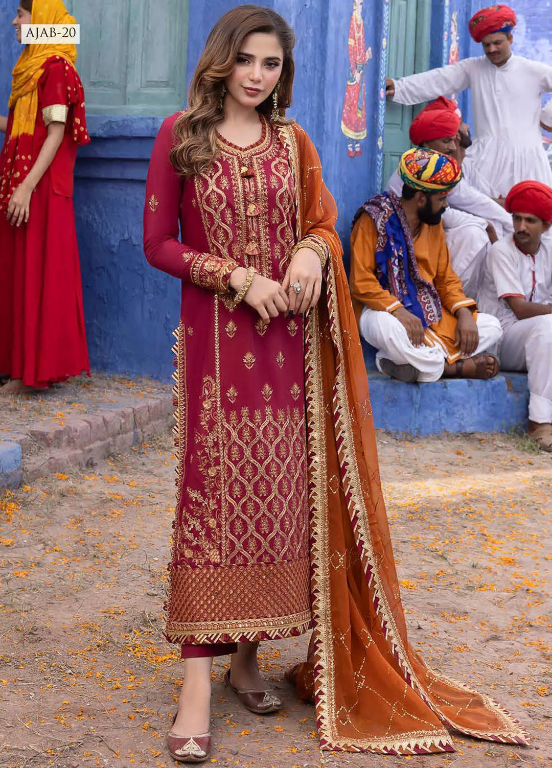 Abresham By Asim Jofa Embroidered Lawn Unstitched Suit 3 Piece AJ23AB AJAB-20 - Luxury Festive Collection