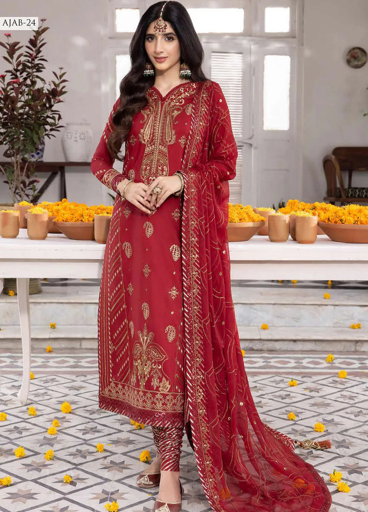Abresham By Asim Jofa Embroidered Lawn Unstitched Suit 3 Piece AJ23AB AJAB-24 - Luxury Festive Collection