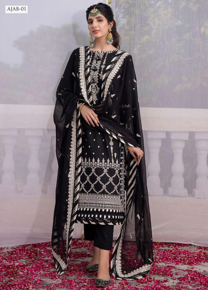 Abresham By Asim Jofa Embroidered Chiffon Suits Unstitched 3 Piece AJ23AB AJAB-01 - Luxury Festive Collection