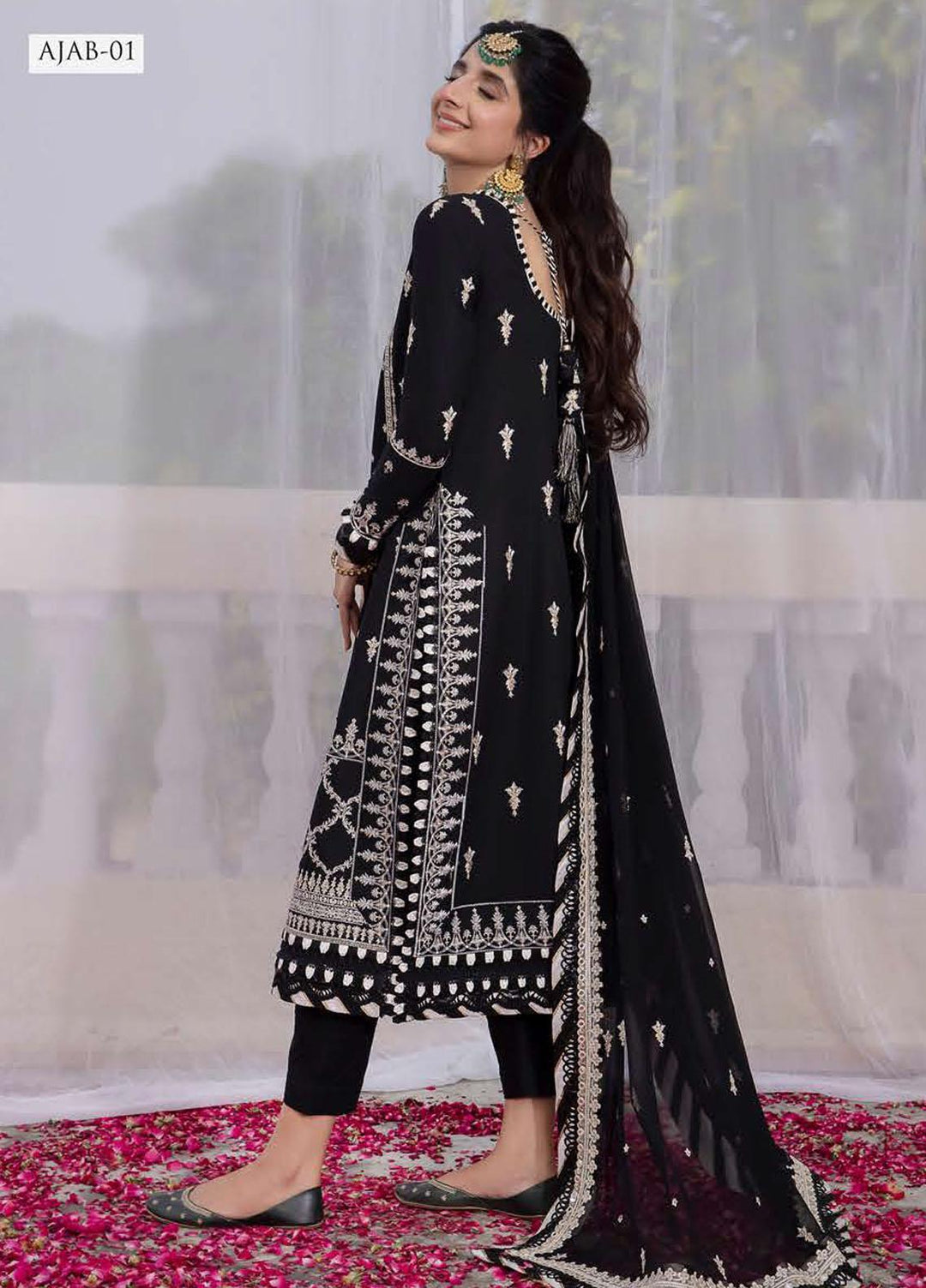 Abresham By Asim Jofa Embroidered Chiffon Suits Unstitched 3 Piece AJ23AB AJAB-01 - Luxury Festive Collection