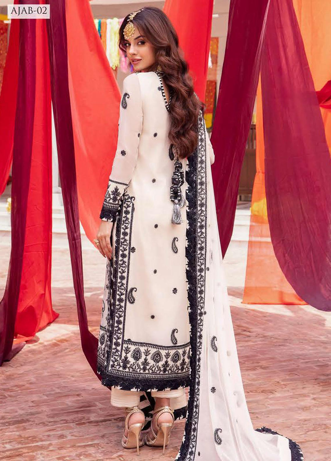 Abresham By Asim Jofa Embroidered Chiffon Suits Unstitched 3 Piece AJ23AB AJAB-02 - Luxury Festive Collection