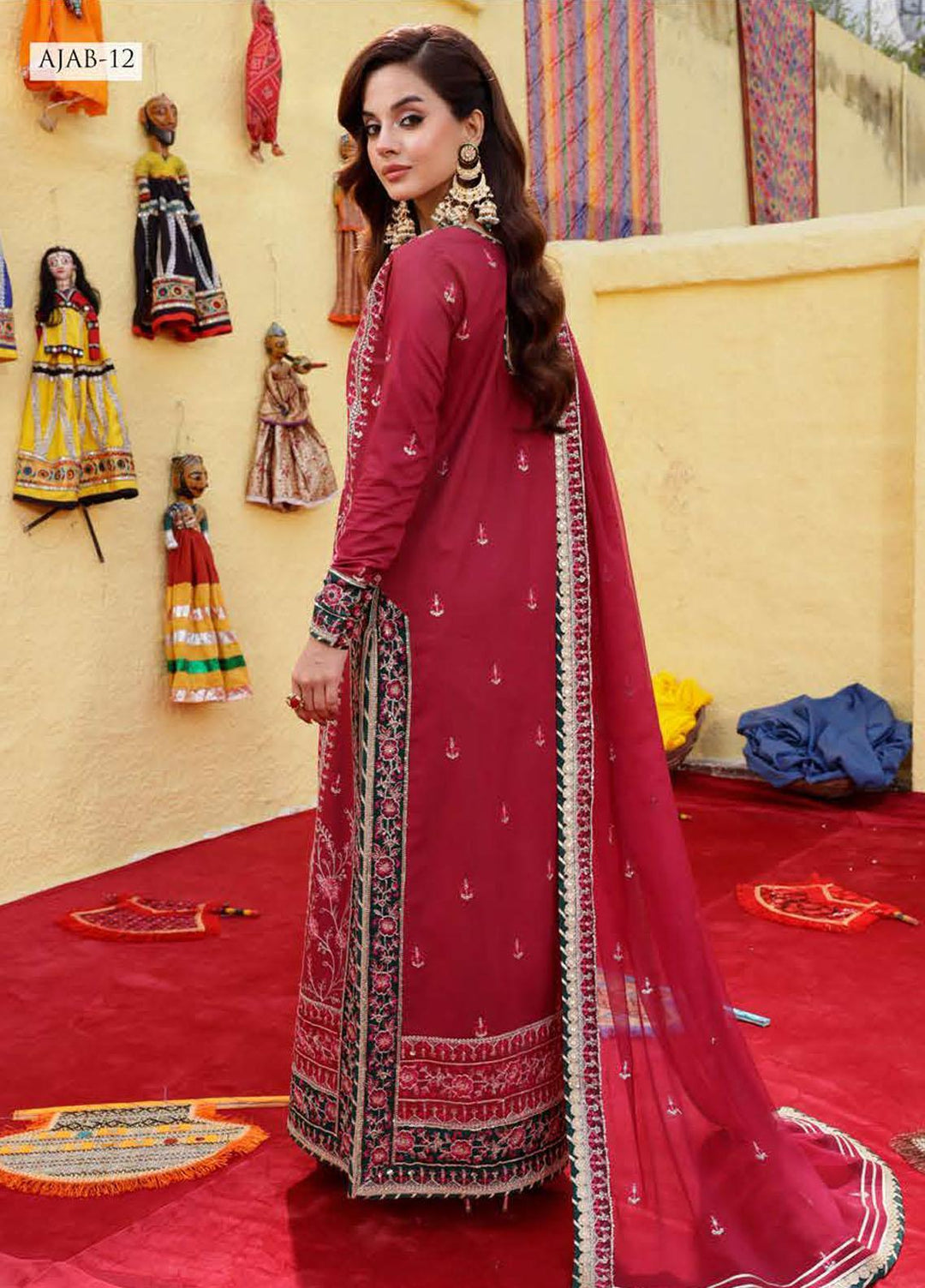 Abresham By Asim Jofa Embroidered Lawn Suits Unstitched 3 Piece AJ23AB AJAB-12 - Luxury Festive Collection