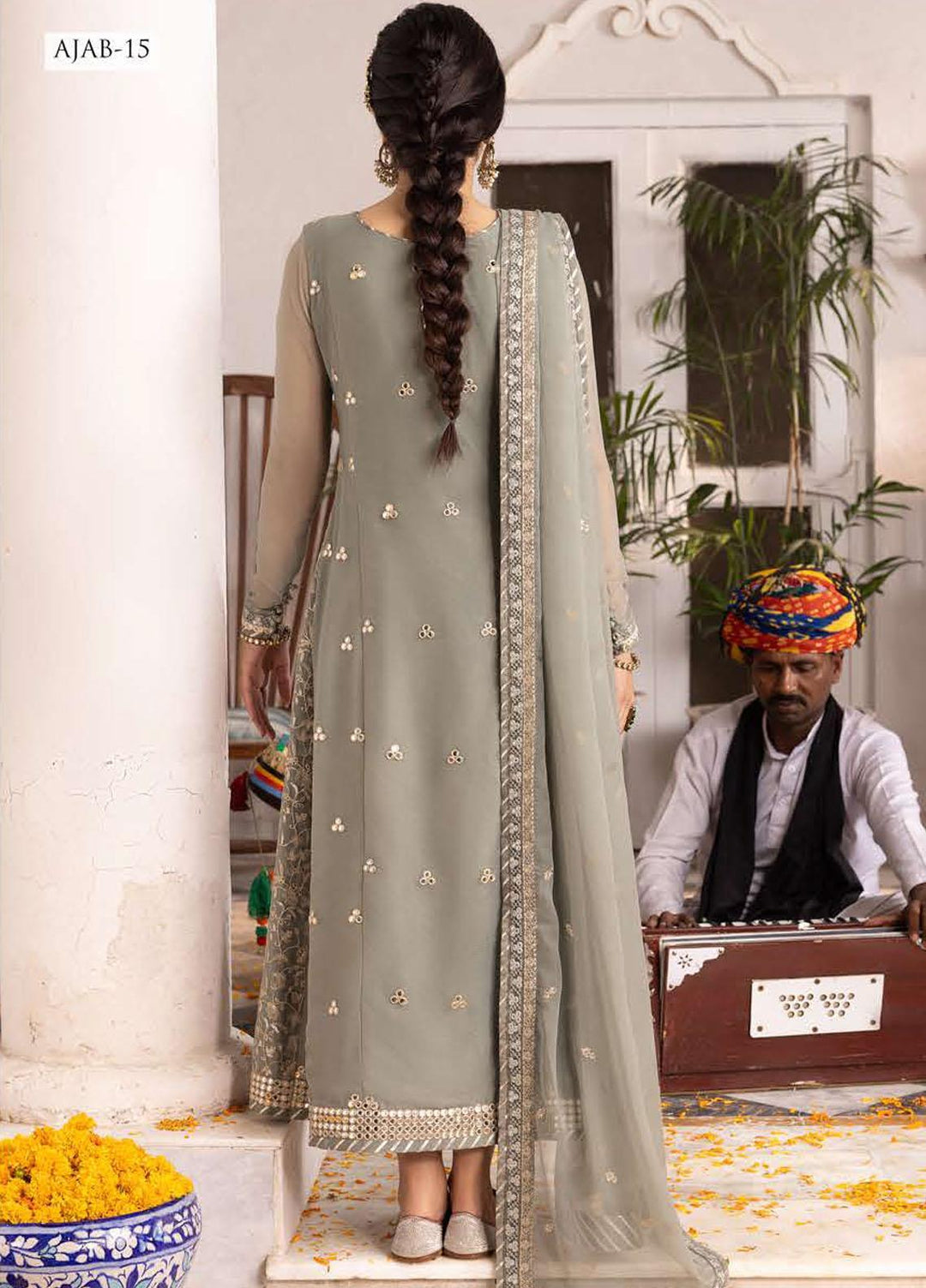 Abresham By Asim Jofa Embroidered Chiffon Suits Unstitched 3 Piece AJ23AB AJAB-15 - Luxury Festive Collection