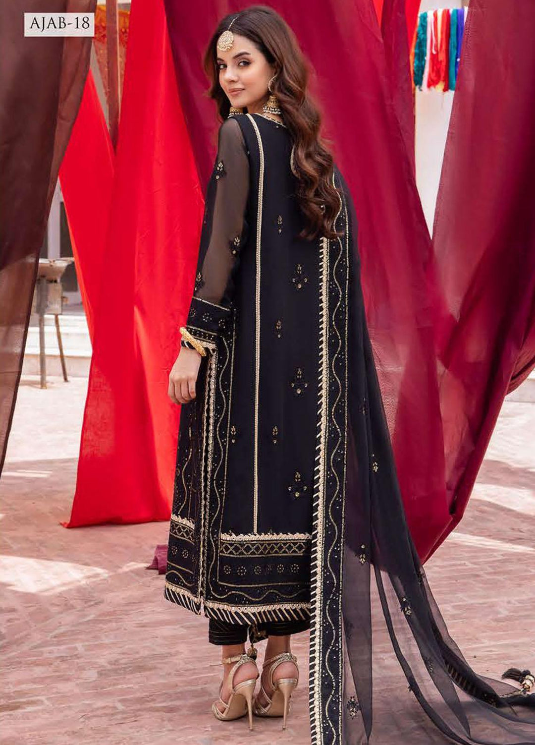 Abresham By Asim Jofa Embroidered Chiffon Suits Unstitched 3 Piece AJ23AB AJAB-18 - Luxury Festive Collection