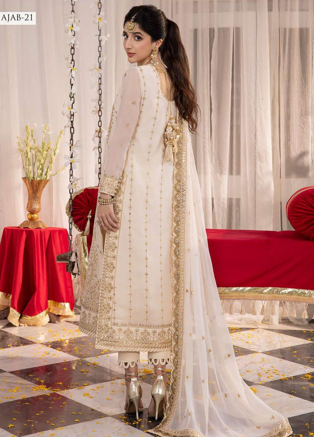 Abresham By Asim Jofa Embroidered Chiffon Suits Unstitched 3 Piece AJ23AB AJAB-21 - Luxury Festive Collection