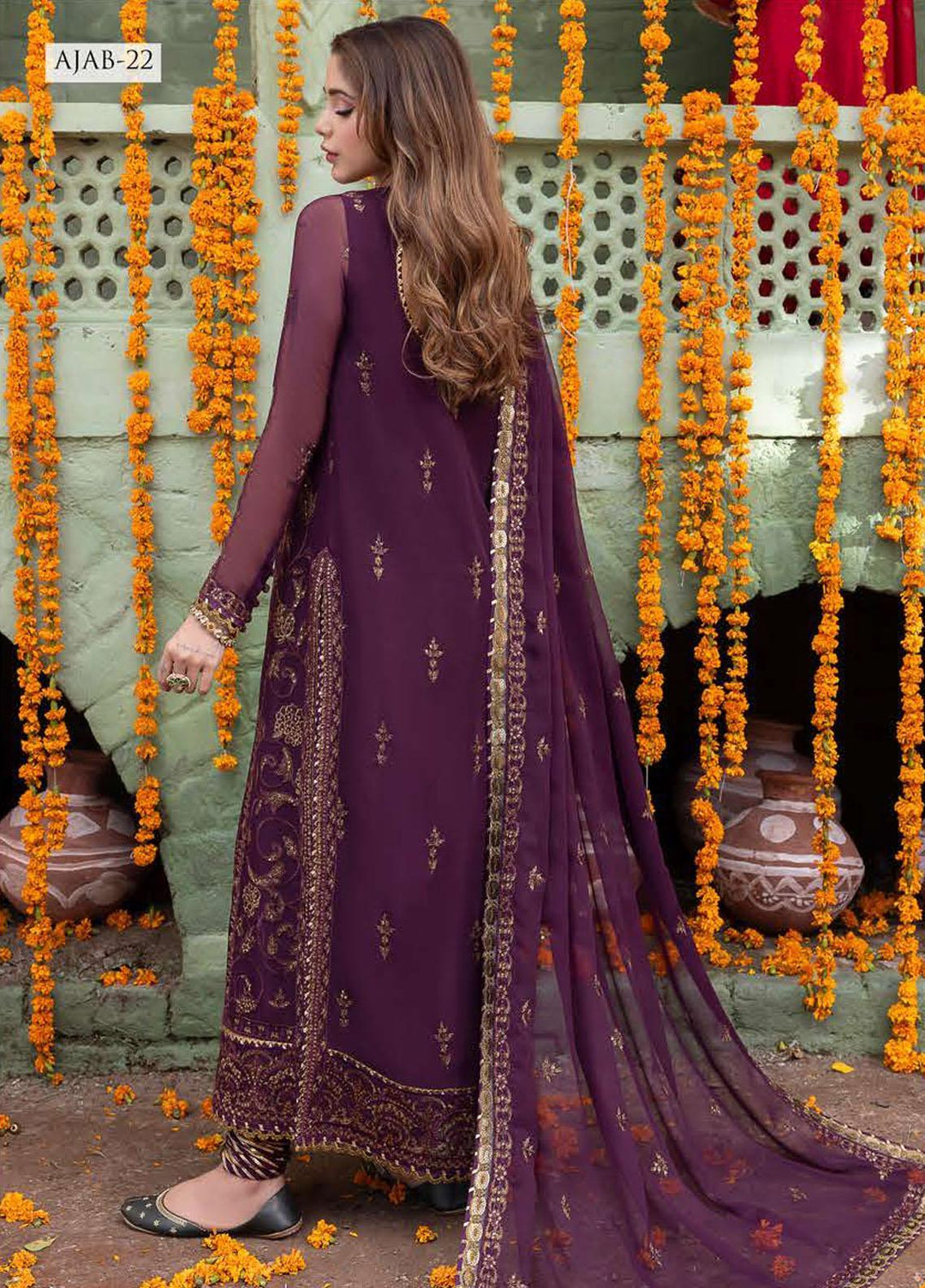 Abresham By Asim Jofa Embroidered Chiffon Suits Unstitched 3 Piece AJ23AB AJAB-22 - Luxury Festive Collection