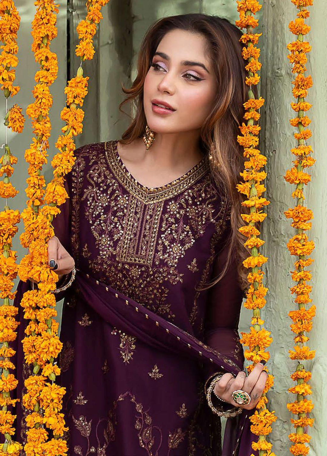 Abresham By Asim Jofa Embroidered Chiffon Suits Unstitched 3 Piece AJ23AB AJAB-22 - Luxury Festive Collection